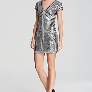 NWT Parker Serena Silk Sequin Deco Silver Dress XS NWT Damaged